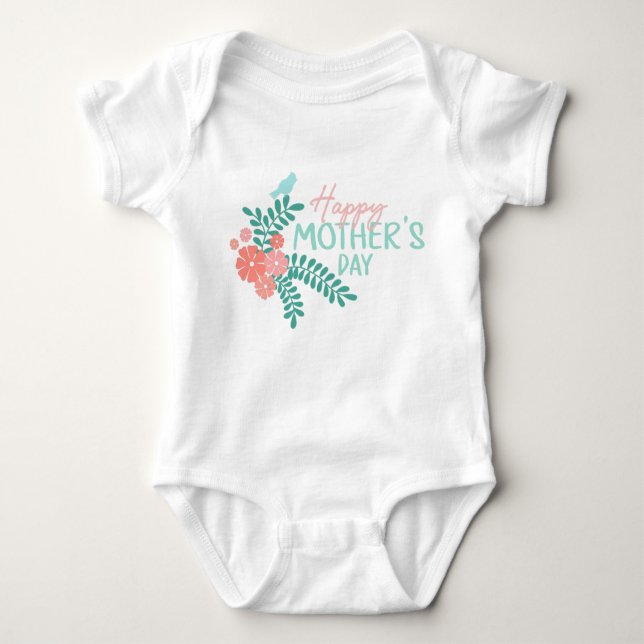 Happy mother's day text flowers bird t shirt (Framsida)