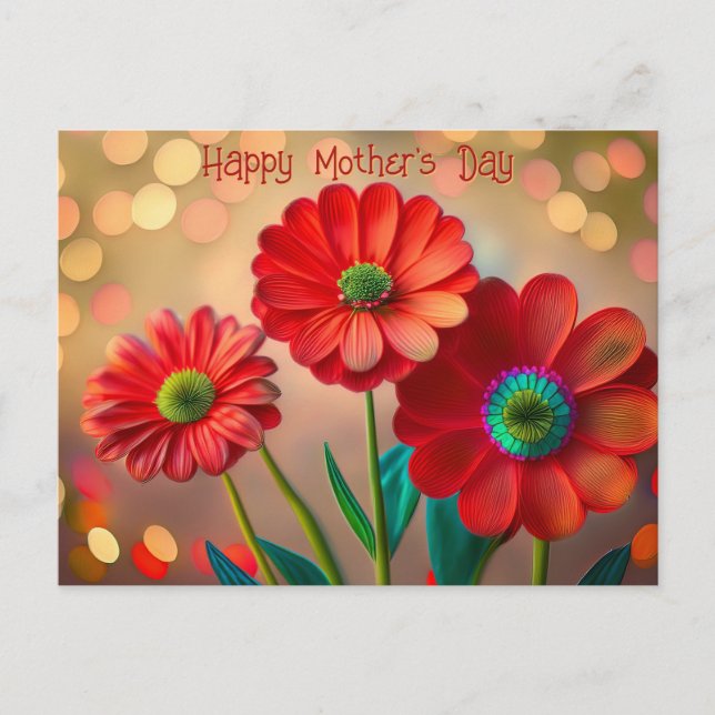 Happy Mother's Day Three Red Daisies Custom Text Vykort (Framsida)