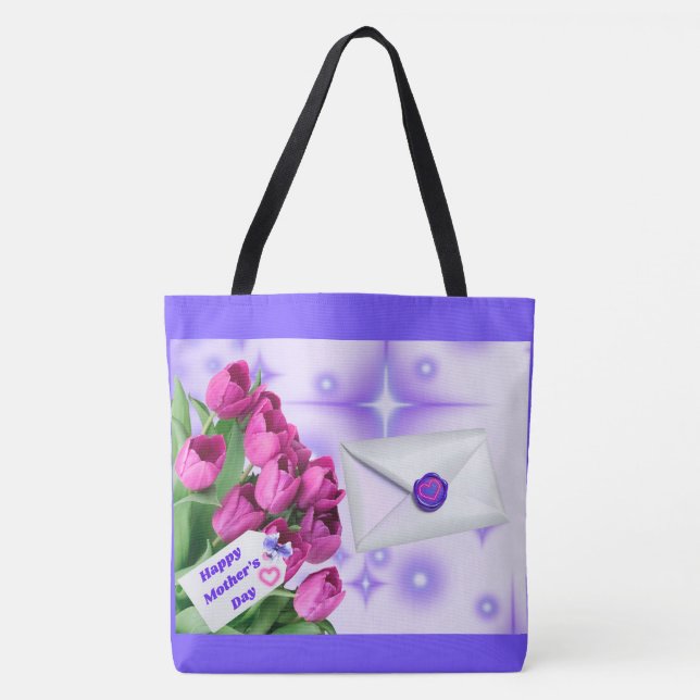 Happy Mother's Day Tulip Tote Bag Tygkasse (Framsida)