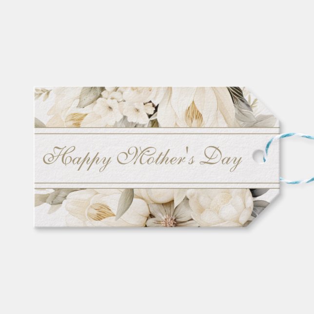 Happy Mother's Day  Vanilla cream floral script Presentetikett (Framsidan (Horisontell))
