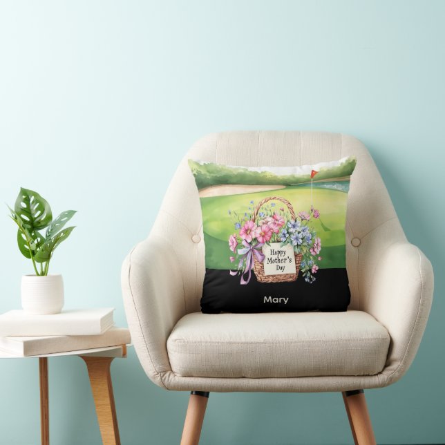 Happy Mother's Day with flower basket Kudde (Stol)