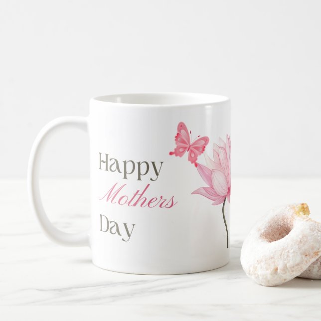 Happy Mother's Day with Pink Lotus and Butterfly  Kaffemugg (Med munk)