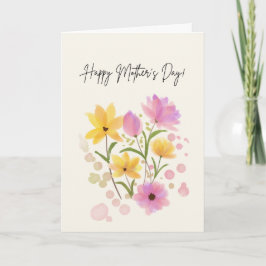 Happy Mother's Day with pink & Yellow Flowers Kort