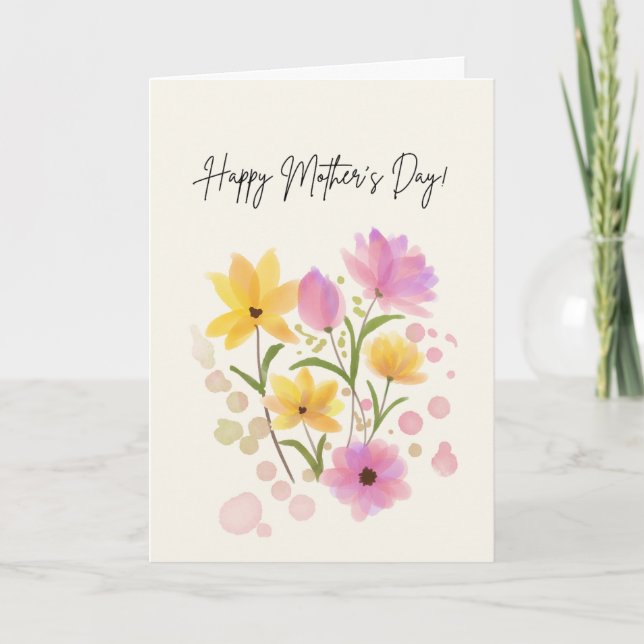 Happy Mother's Day with pink & Yellow Flowers Kort (Framsida)