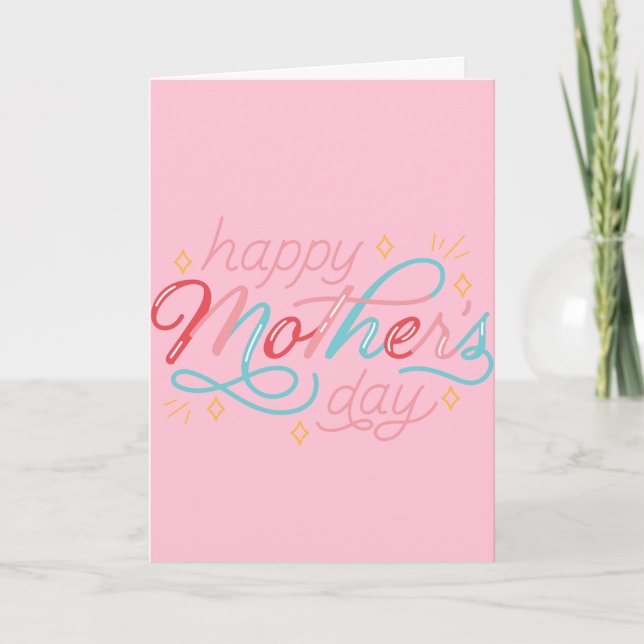 Happy Mother's in pink and blue Day Card Kort (Framsida)