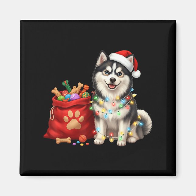 Happy Msky Christmas Lights Dog Mom Msky  Magnet (Framsidan)