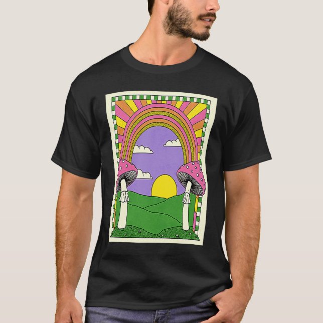 Happy Mushroom Psychedelics Rainbow T Shirt (Framsida)