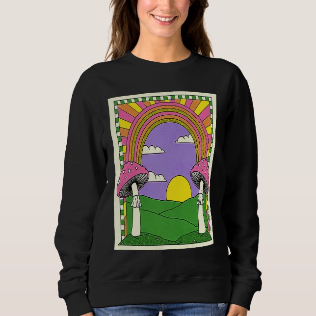Happy Mushroom Psychedelics Rainbow T Shirt (Framsida)
