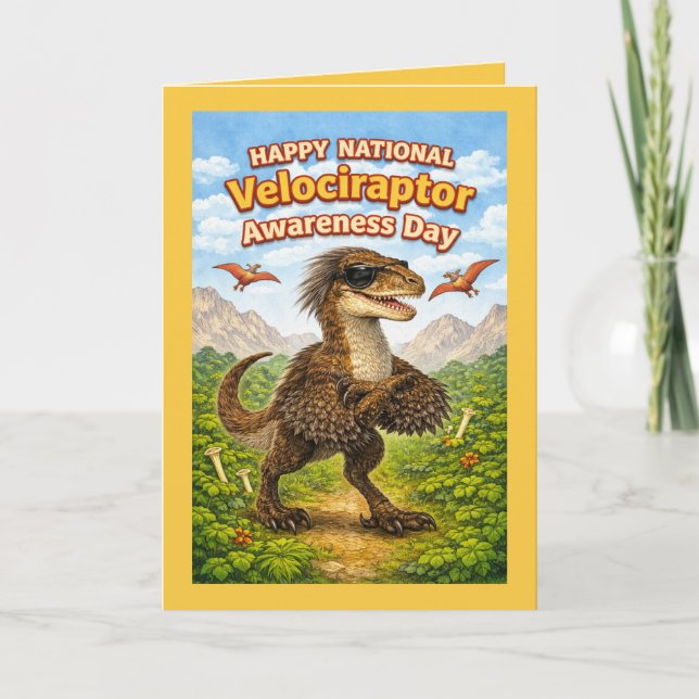 Happy National Velociraptor Awareness Day – Funny  Kort (Framsida)