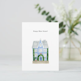 Happy New Home Quote Blue House Illustration Card Vykort