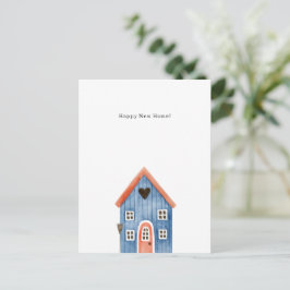 Happy New Home Quote Blue House Illustration Card Vykort