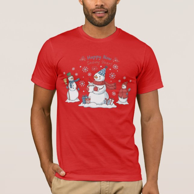 Happy New Snowy Year 2026 Snowmen Unisex Winter  T Shirt (Framsida)