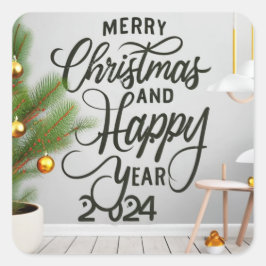 happy new year 2024 and Chris Fyrkantigt Klistermärke