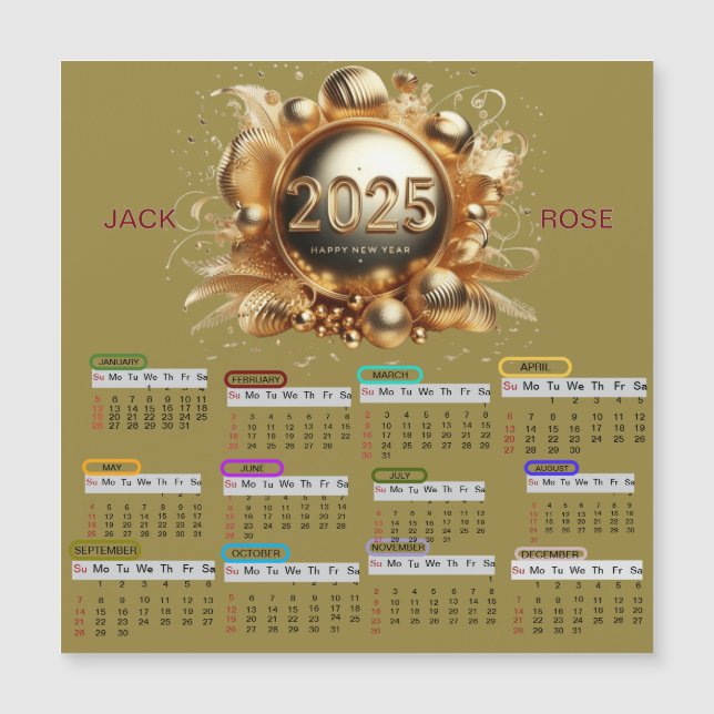 Happy new year 2025 calendar Magnetic Card (Framsida)