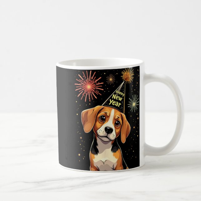 Happy New Year 2025 Eve Firework Dog Funny Beagle  Kaffemugg (Höger)