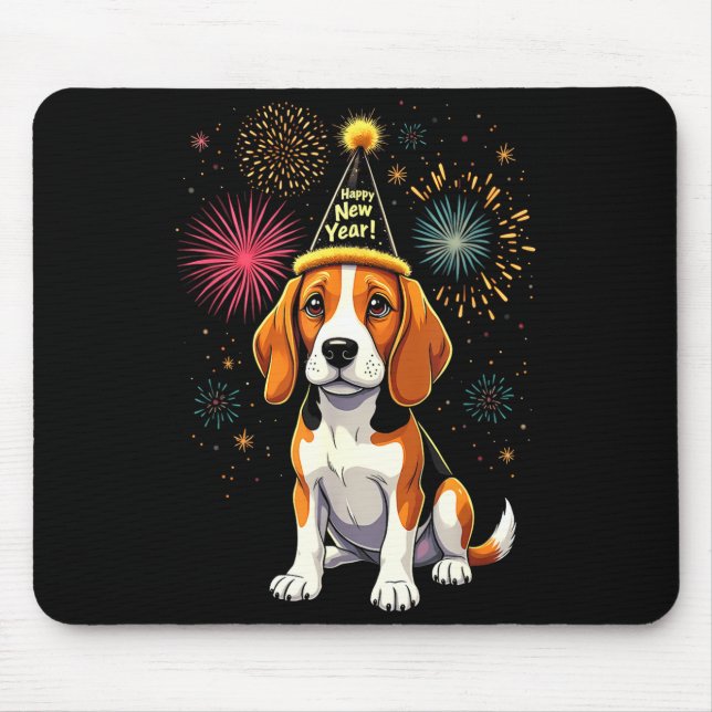 Happy New Year 2025 Eve Firework Dog Funny Beagle  Musmatta (Framsidan)