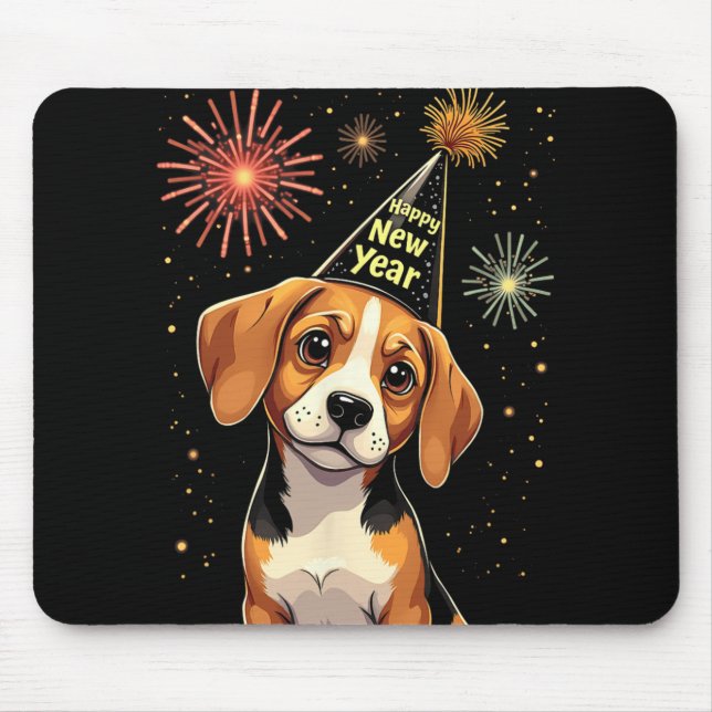 Happy New Year 2025 Eve Firework Dog Funny Beagle  Musmatta (Framsidan)