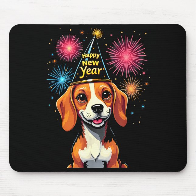 Happy New Year 2025 Eve Firework Dog Funny Beagle  Musmatta (Framsidan)