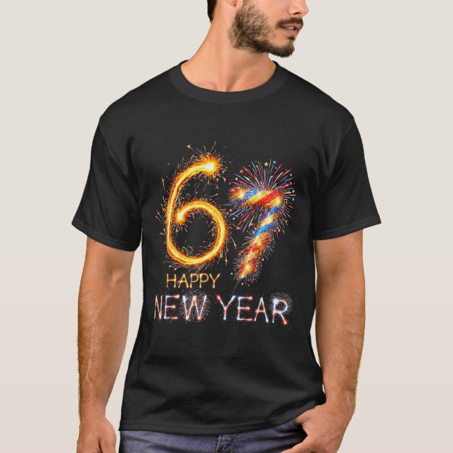 Happy New Year 2026 67th Bday Fireworks Number 67  T Shirt (Framsida)