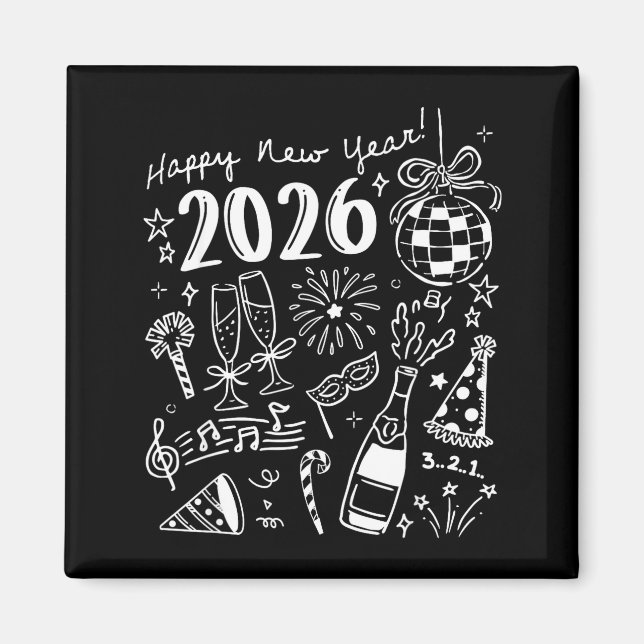 Happy New Year 2026 Bow Funny  Magnet (Framsidan)