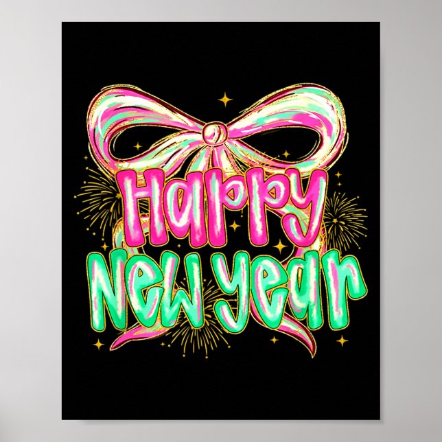 Happy New Year 2026 Brushstroke Coquette Firework  Poster (Framsidan)