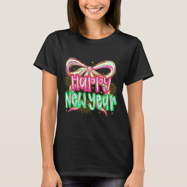 Happy New Year 2026 Brushstroke Coquette Firework  T Shirt (Framsida)