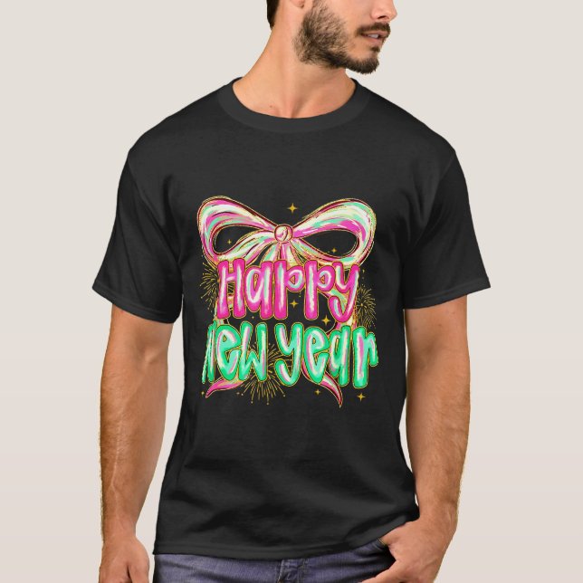 Happy New Year 2026 Brushstroke Coquette Firework  T Shirt (Framsida)