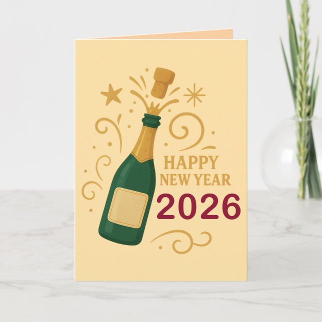 Happy New Year 2026 Champagne | Greeting Card 5"x7 Helgkort (Framsida)