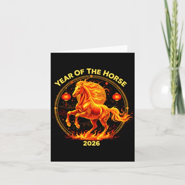 Happy New Year 2026 Chinese New Year Horse Zodiac  Kort (Framsida)