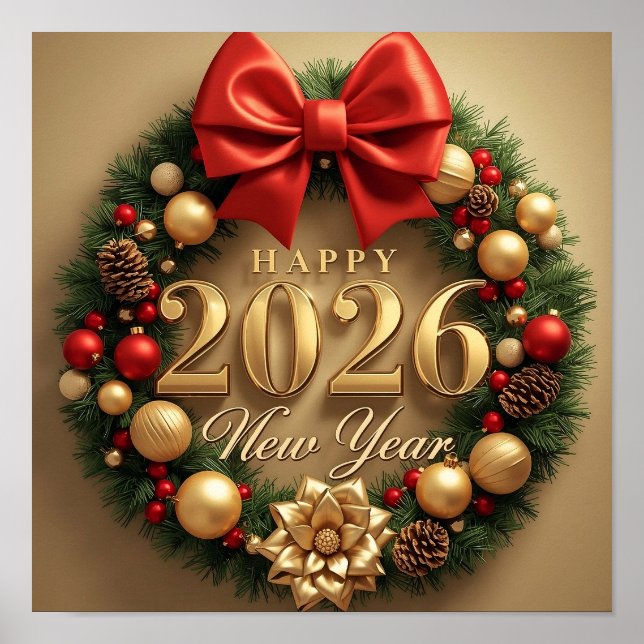 happy new year 2026 classic wreath poster (Framsidan)