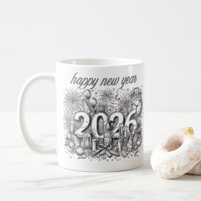 happy new year 2026 coffee mug kaffemugg (Med munk)