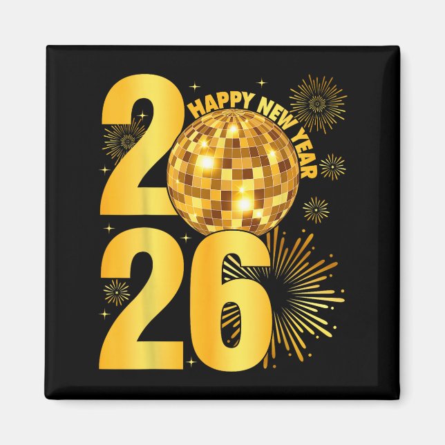 Happy New Year 2026 Coquette Bow Disco Ball New Ye Magnet (Framsidan)