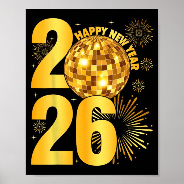 Happy New Year 2026 Coquette Bow Disco Ball New Ye Poster (Framsidan)