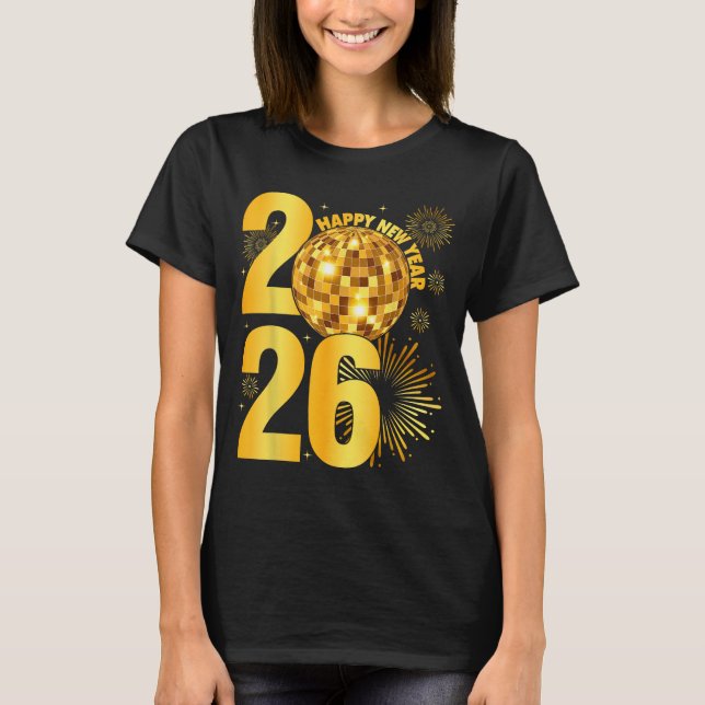 Happy New Year 2026 Coquette Bow Disco Ball New Ye T Shirt (Framsida)
