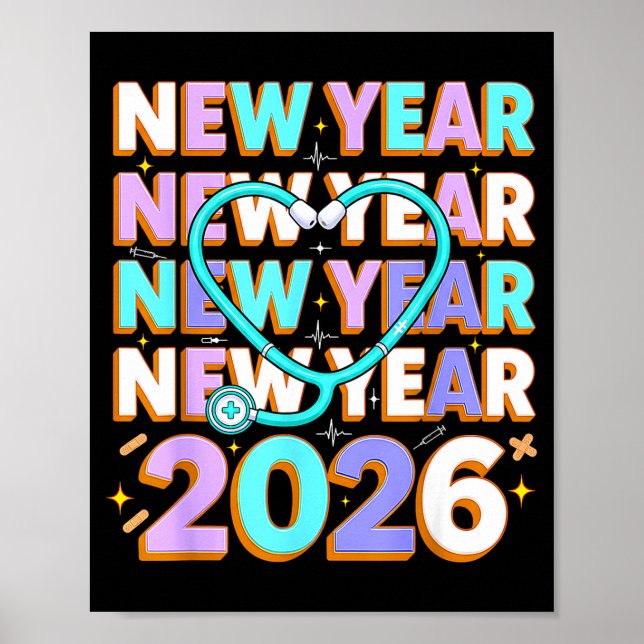 Happy New Year 2026 Coquette Bows New Years Nurse  Poster (Framsidan)