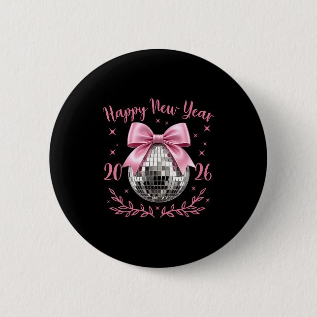 Happy New Year 2026 Coquette Nk Bow Disco Ball Wom Knapp (Framsida)