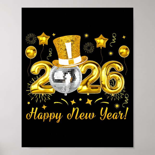 Happy New Year 2026 Countdown Party Balloons Firew Poster (Framsidan)