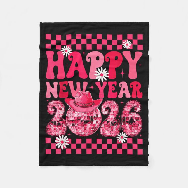 Happy New Year 2026 Cowgirl Cowboy Disco Ball Girl Fleecefilt (Framsidan)