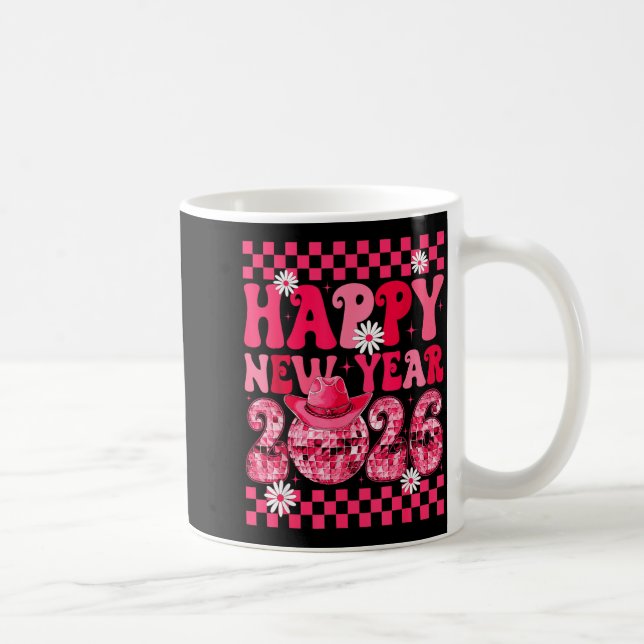 Happy New Year 2026 Cowgirl Cowboy Disco Ball Girl Kaffemugg (Höger)