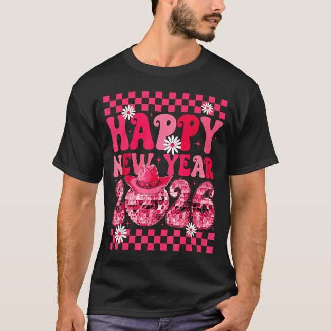 Happy New Year 2026 Cowgirl Cowboy Disco Ball Girl T Shirt (Framsida)