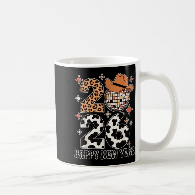 Happy New Year 2026 Cowgirl Disco Ball Western Leo Kaffemugg (Höger)