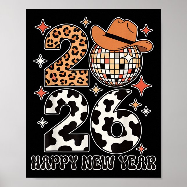 Happy New Year 2026 Cowgirl Disco Ball Western Leo Poster (Framsidan)