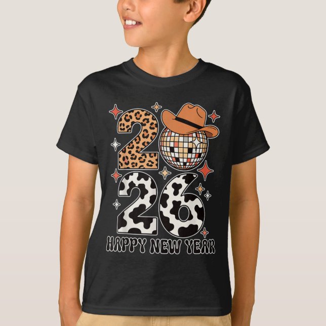 Happy New Year 2026 Cowgirl Disco Ball Western Leo T Shirt (Framsida)