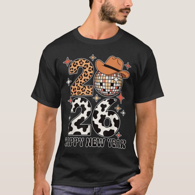 Happy New Year 2026 Cowgirl Disco Ball Western Leo T Shirt (Framsida)