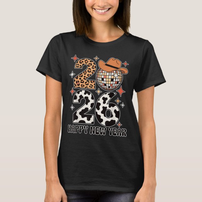 Happy New Year 2026 Cowgirl Disco Ball Western Leo T Shirt (Framsida)