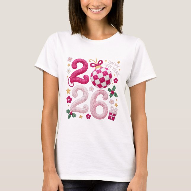 Happy New Year 2026, Crochet Yarn T Shirt (Framsida)