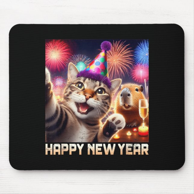 Happy New Year 2026 Cute Cat Capybara Party Art  Musmatta (Framsidan)