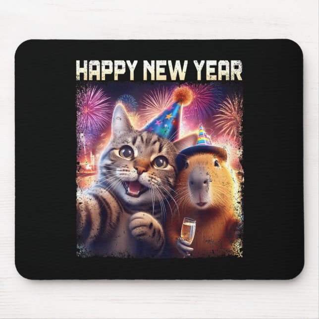 Happy New Year 2026 Cute Cat Capybara Party Art  Musmatta (Framsidan)