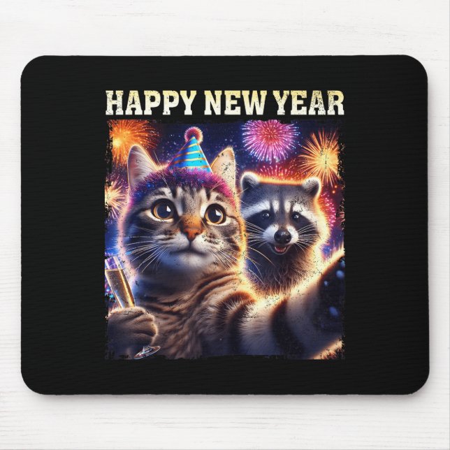 Happy New Year 2026 Cute Cat Raccoon Celebration  Musmatta (Framsidan)