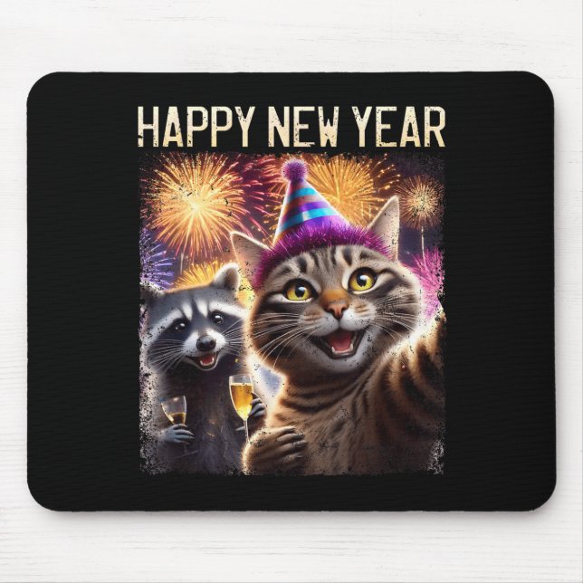 Happy New Year 2026 Cute Cat Raccoon Celebration  Musmatta (Framsidan)